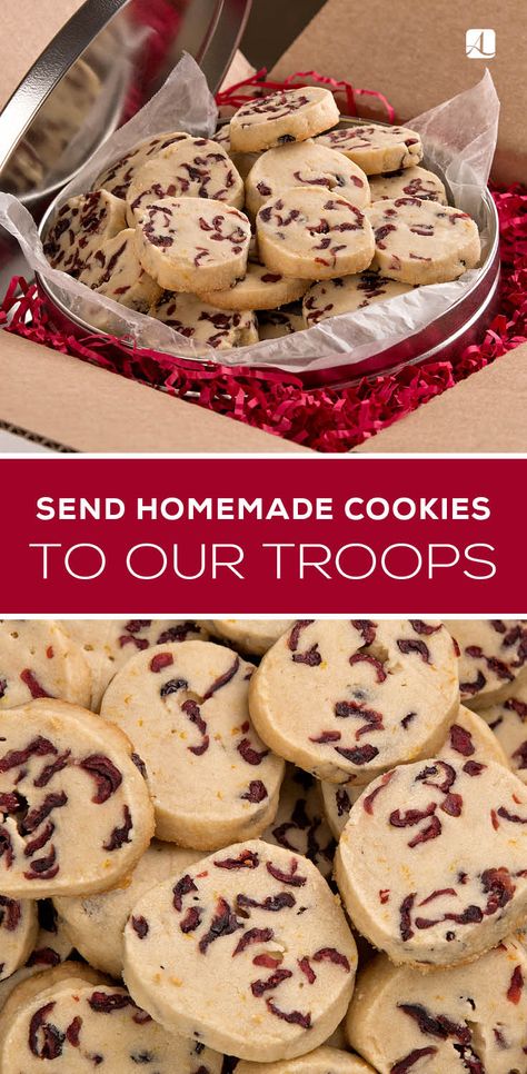 Tips for Baking, Packing, and Sending Cookies to Troops - American Lifestyle Magazine Cookies That Ship Well Care Packages, Unique Food Recipes, Cranberry Shortbread Cookies, Cranberry Shortbread, Baked Gifts, Savory Cake, Military Care Packages, Pie Muffins, Cookie Container