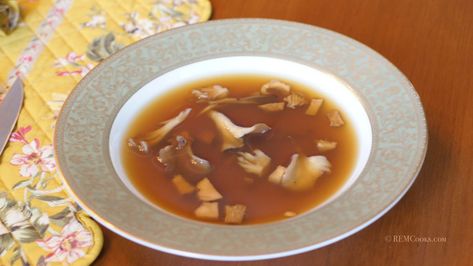 Wild Mushroom Consommé Consomme Recipe, Cooked Oats, Primal Blueprint Recipes, Keto Soups, Oat Groats, Dinner Party Menu, Wild Mushroom, Primal Recipes, Vegetable Broth