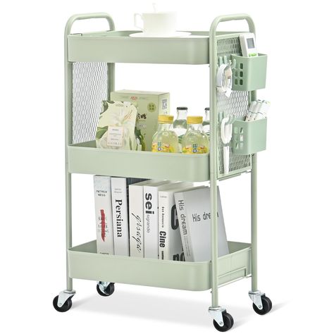 PRICES MAY VARY. Utility Rolling Storage Organizer - This TOOLF three tier rolling cart with wheels is widely used to store baby nursery supplies, office & teacher essentials, books, diaper, and craft art supplies. The rolling storage cart is also ideal as pantry cart, kitchen cart, living room cart, bathroom storage cart, kid's storage organizer Heavy Duty Metal Rolling Cart - The 3 tier rolling cart organizer is made up with 3 metal baskets and 4 sturdy wheels. The metal poles are painted with Three Tier Cart, Pantry Cart, Bathroom Cart, Teacher Essentials, Cart Organizer, Rolling Carts, Laundry Office, Nursery Supplies, Bathroom Caddy