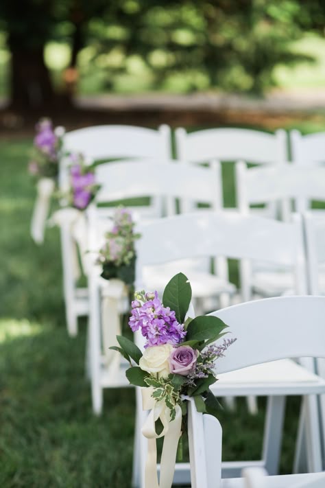 Hydrangea and Rose Aisle Decorations Rose Aisle, Rose Chair, Unique Wedding Ceremony Ideas, Purple Hydrangeas, Aisle Decorations, Roses Purple, Wedding Isles, Hydrangea Wedding, Purple Wedding Theme