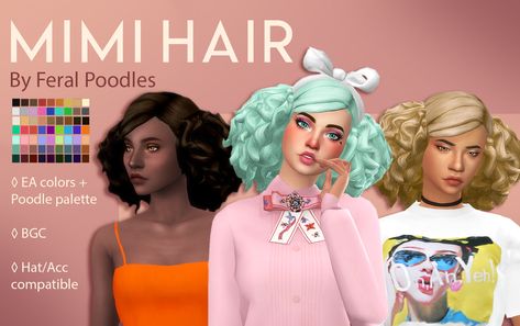 Mimi Hair - TS4 Maxis Match CC I went through a couple iterations of this hair before I finally got a nice puff that I liked haha, it came out so cute though! Also the sim in the middle is… the love... Hair Ts4, Puffy Hair, Cc Clothes, The Sims 4 Maxis Match, Ts4 Hair, Sims 4 Cc Maxis Match, Sims 4 Cc Maxis, Sims 4 Cc Hair, The Sims 4 Custom Content