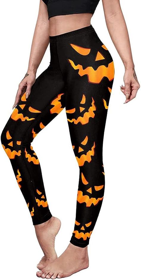 These Halloween leggings are made by a in house team, designed, printed and sewn. Perfect for this Halloween season, wear to school, office dress up, or Halloween party. Spooky pumpkin Halloween leggings, 88% Polyester, 12% Spandex Witch Horror, Pumpkin Leggings, Pumpkin Moon, Fall Fitness, Bat Pumpkin, Designer Leggings, Printed Yoga Pants, High Waisted Yoga Leggings, Halloween Leggings