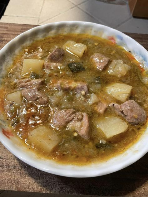 Green Chili Stew, Mexican Soup Recipes, Mexican Stew, Green Chili Recipes, Granulated Garlic, Verde Recipe, Pork Stew, Mexican Soup, Mexican Food Recipes Easy