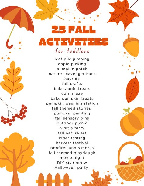 The Ultimate Fall Bucket List for Toddlers: 25 Fun Activities - Balanced with Babies 30 Bucket List, Fall Bucket List Printable, Fall Sensory Bin, Fall Activities For Toddlers, Cider Tasting, Fall Family Fun, Halloween Things, Bucket List Ideas, Fun Fall Activities