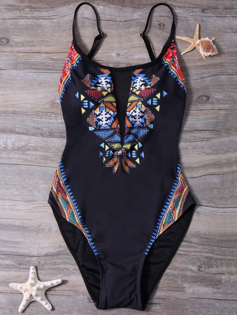 Cami Tribal Print Criss Cross Swimsuit - BLACK S Criss Cross Swimsuit, Cross Swimsuit, Baithing Suits, Swimsuits 2020, Bathing Suit Designs, Hot Swimwear, Summer Fashion Beach, Vintage Swimsuits, Swimsuit Black