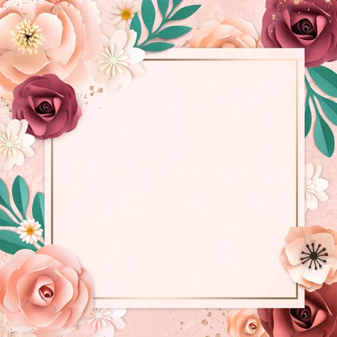 Square paper craft flower frame template illustration | premium image by rawpixel.com / Adj Pastel Wedding Invitations, Floral Template, Square Background, Wedding Invitation Background, Motif Art Deco, Invitation Background, Floral Border Design, Framed Wallpaper, Frame Card