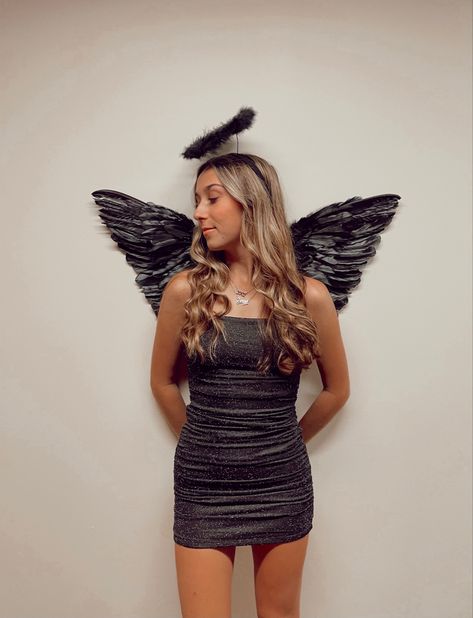 Black Fallen Angel Costume, Black Angels Costume, Black Angel Costume Halloween, Black Angel Costume Ideas, Halloween Consumes, Black Angel Halloween Costume, Fallen Angel Halloween, Dark Angel Halloween Costume, Fallen Angel Costume