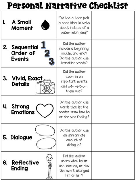 free personal narrative checklists.pdf - Google Drive Writing A Personal Narrative, Personal Narrative 3rd Grade Examples, Personal Narrative Outline, Personal Narrative Ideas, Narrative Writing Anchor Chart 4th, Narrative Writing 3rd Grade, Personal Narrative Anchor Chart, Narrative Writing Organizer, Writing Beginner