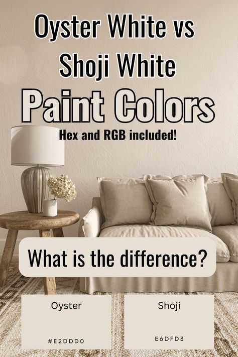 In this article, you will learn about Oyster White and Shoji White paint colors including a side-by-side comparison. If you are considering either of these colors, the following information will help you make the right decision. Oyster White Coordinating Colors, Shoji White Interior Walls, Shoji White Vs Greek Villa, Oyster White Vs Shoji White, Shoji White Living Room, Oyster Paint Color, Oyster White Interior, Shoji White Coordinating Colors, Sw Oyster White