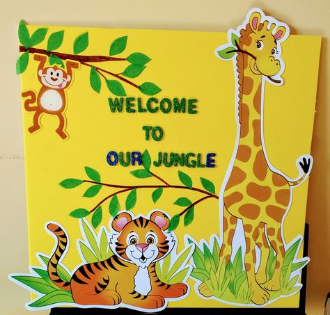 Jungle Theme Welcome Board, Jungle Theme Poster, Welcome To The Jungle Bulletin Board, Jungle Theme Preschool, Welcome To The Jungle Theme, Preschool Decoration Ideas, Preschool Decoration, Jungle Theme Classroom Decorations, Classroom Decoration Ideas