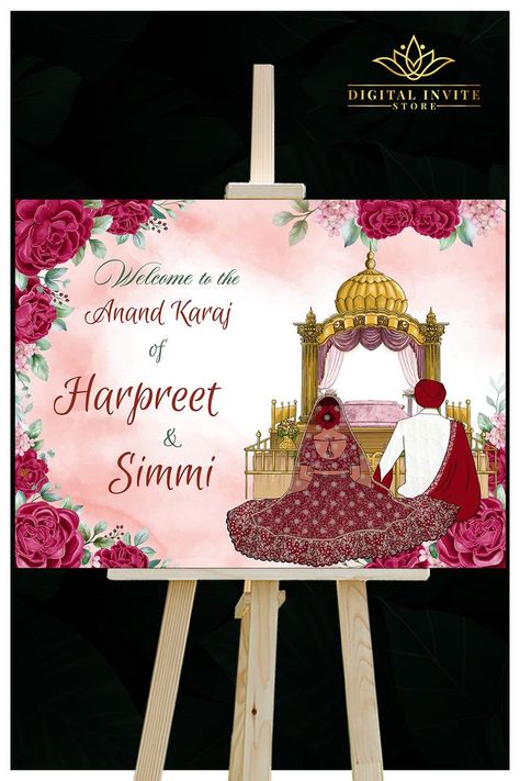 Printing & Personalising your own Welcome Wedding Signs or Punjabi Wedding welcome sign Indian template instant download has been made a super easy process by us specially for busy brides that save the valuable wedding-prep time while still giving you the complete Hindu Wedding welcome template & stationery of your dreams for your Wedding Entry Sign! Unique Wedding Signs, Ladies Sangeet, Signage Board, Anand Karaj, Couples Decor, Punjabi Couple, Welcome Signs, Punjabi Wedding, Sikh Wedding