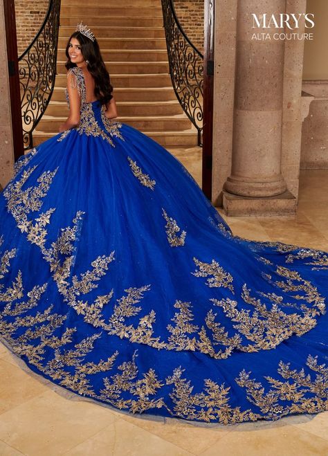 Quinceanera dresses Emerald Green Quinceanera Theme, Dolls Makeup, Long Strapless Dress, Royal Train, Rachel Allan Prom Dresses, Mary's Bridal, Gold Applique, Quinceanera Dresses Blue, Pretty Quinceanera Dresses