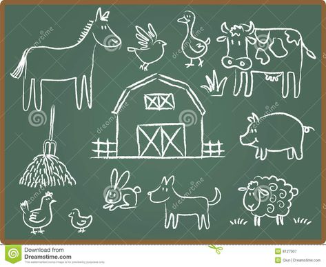 Farm Animal On ChalkBoard Royalty Free Stock Photography - Image ... Chalkboard Illustration, Fun Chalk Art, Farm Cartoon, Farm Vector, Chalkboard Vector, Chalk Wall, Chalkboard Drawings, Barnyard Party, Farm Birthday Party