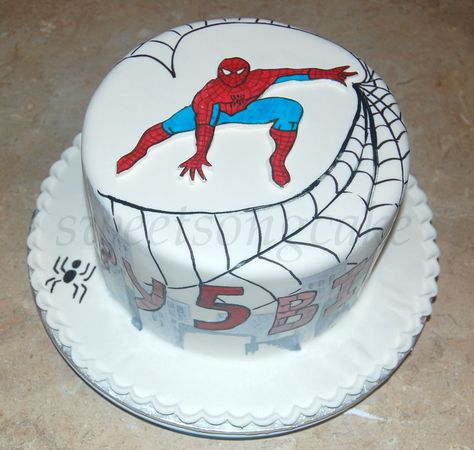 Spiderman hand painted cake Spiderman Cakes, Spiderman Hand, Decor Tort, Hand Painted Cake, Marzipan Cake, Boys Cake, Painted Cake, Cake White, Hand Painted Cakes