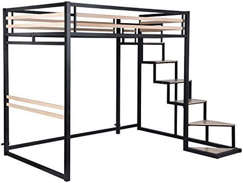 MEUBLE COSY Lit Mezzanine 2 Places 140x200cm avec Sommier à Lattes en Bois d'ingénierie et métal, Style Industriel, pour Adulte Enfant Chambre à Coucher Maison, Chêne Double Loft Beds, Loft Beds For Small Rooms, Mezzanine Bed, Beds For Small Rooms, Small Room Design Bedroom, Loft Stil, Cozy Furniture, Loft Beds, Bedroom Closet Design