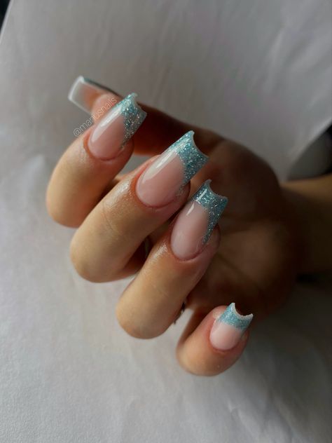 Glitter Blue Nails, French Nails Glitter, S Nails, Y2k Nails, Nails Glitter, Nails French, Nails Nails, Nails Nailart, Blue Nails