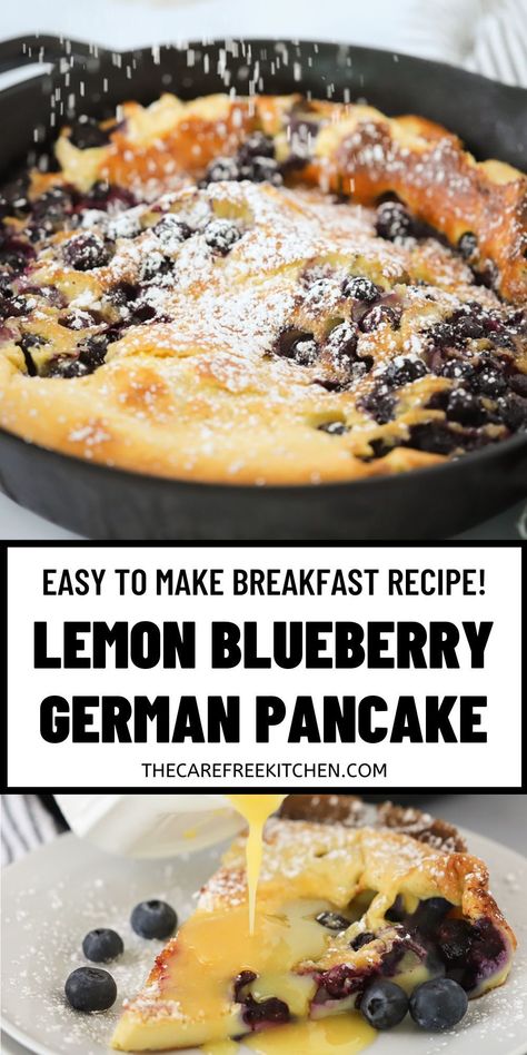 Lemon Blueberry Dutch Baby, Blueberry Dutch Baby, Dutch Oven Breakfast, Dutch Baby Pancake Recipe, German Pancakes Recipe, Baby Recipe, Dutch Baby Recipe, Blueberry Pancakes Recipe, German Pancakes