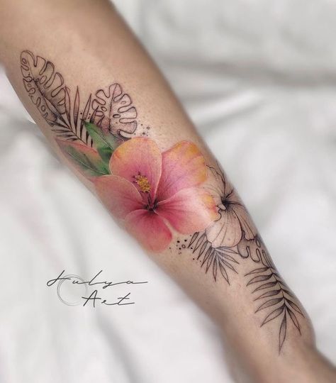 Tropical Flower Tattoos, Hawaiian Flower Tattoos, Hibiscus Flower Tattoos, Tropical Tattoo, Flower Tattoo Ideas, Hibiscus Tattoo, Mommy Tattoos, Beautiful Flower Tattoos, Drawing Styles