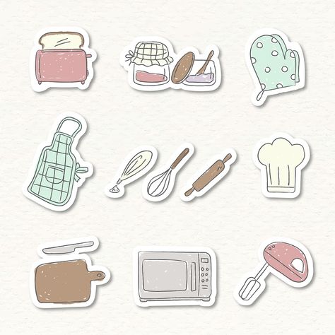 Cute kitchen utensils doodle sticker set vector | free image by rawpixel.com / Nunny Cute Kitchen Utensils, Journaling Set, Stickers For Journaling, Doodle Sticker, Stickers Kitchen, Food Sticker, Kitchen Labels, Kitchen Stickers, Kawaii Cooking