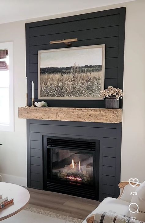 Iron Ore Fireplace Wall, Iron Ore Fireplace, Windfresh White, Black Electric Fireplace, Fireplace Accent Walls, Fireplace Redo, Fireplace Mantle Decor, Black Fireplace, Shiplap Fireplace