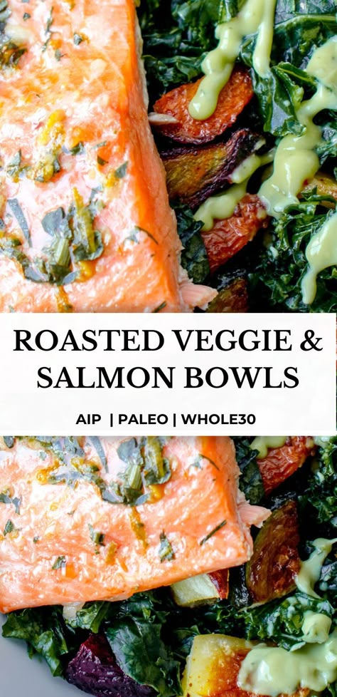 Paleo Burger Bowl, Salmon Kale Bowl, Aip Salmon Recipes, Aip Vegetable Recipes, Aip Salad Recipes, Salmon Recipes Whole 30, Whole 30 Salmon, Aip Salmon, Aip Salad