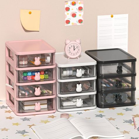 Desktop Storage Drawers, Jewelry Storage Cabinet, Plastic Drawer, Organized Desk Drawers, Small Item Storage, Study Room Decor, Plastic Drawers, Desktop Organizer, Stationery Storage