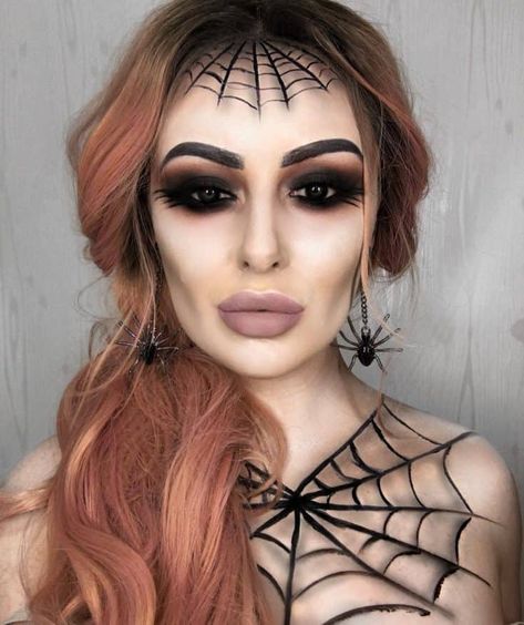 Halloween Spider Makeup, Diy Halloween Nail Art, Spider Lady, Spider Makeup, Halloween Make-up Looks, Halloweenský Makeup, Halloween Hairstyles, Holloween Makeup, Creepy Halloween Makeup