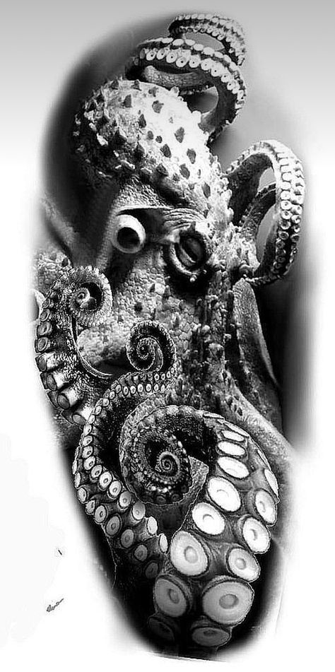 Realistic Octopus Tattoo Design, Octopus On Arm Tattoo, Octopus Tattoos Design, Kraken Attacking Ship Tattoo, Realistic Octopus Tattoos, Clock Tattoos, Nautical Tattoo Sleeve, Ocean Sleeve, Octopus Tattoo Sleeve