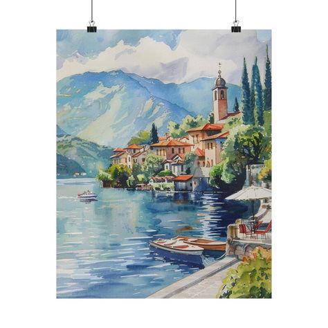 Lake Como Italy Watercolor Print, Italy Painting, Peaceful Lakeside Art Print, Italian Wall Art, Italy Home Decor, Italy Travel Poster Italy Home Decor, Italy Watercolor, Italy Travel Poster, Italian Wall Art, Italy Home, Travel Art Print, Italy Painting, Lake Como Italy, Como Italy