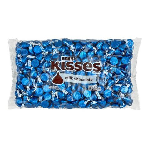 Blue Hershey Kisses, Blue Candy Bars, Blue Snacks, Beach Candy, Hershey Candy, Hershey's Kisses, Milk Chocolate Candy, Blue Chocolate, Candy Brands