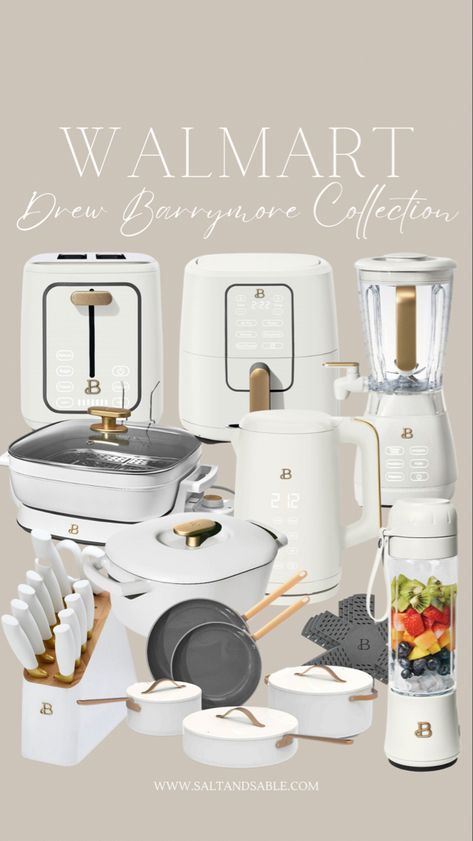 Only slightly obsessed with the new Drew Barrymore kitchen collection at Walmart 😍 A few of the items are on sale! Toaster Air fryer Cutlery set Personal blender Pan set Tea kettle Slushee maker Blender Crockpot Dutch oven Skillet Small kitchen appliances Electric tea kettle Neutral appliances Kitchen tools Kitchen accessories Follow my shop @saltandsable on the @shop.LTK app to shop this post and get my exclusive app-only content! #liketkit #LTKsalealert #LTKhome #LTKfamily Drew Barrymore Kitchen, Kitchen Appliance Set, Outdoor Cooking Spaces, Personal Blender, Electric Tea Kettle, Neutral Kitchen, Appliances Kitchen, Walmart Finds, Gold Kitchen