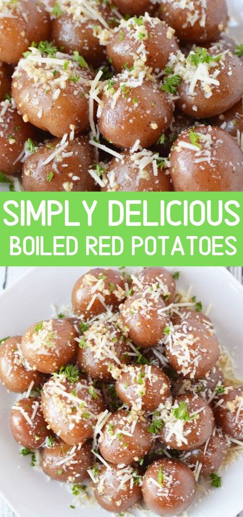 Boiled Red Potatoes like grandma used to make, this is the quintessential side dish that fills us up and makes us say YUM. The best part is that boiled potatoes are so easy and you can use the mini reds baby yellows or even these blush potatoes to mix it up! #potatoes #redpotatoes #blushpotatoes #sidedish Red Skin Potatoes Recipe, Boiled Potatoes Recipe, Boiled Red Potatoes, Boiled Baby Potatoes, Baby Potato Recipes, Red Bliss Potatoes, Red Potato Recipes, Red Skin Potatoes, Small Red Potatoes