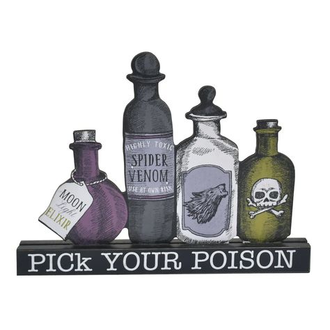 Apothecary Table, Romance Decor, Poison Bottles, Halloween Apothecary, Dollar Tree Halloween, Ghost Light, Target Holiday, Pick Your Poison, Frankenstein Halloween