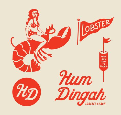 Seafood Graphic Design, Retro Restaurant Logo, Seafood Restaurant Branding, Sea Food Illustration, Seafood Restaurant Design, Seafood Branding, Lobster Cartoon, Seafood Illustration, Lobster Graphic