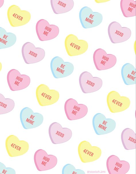 Candy hearts wallpaper made by me, using adobe illustrator Candy Heart Background, Conversation Heart Wallpaper, Heart Candy Wallpaper, Sweetheart Wallpaper, Sweet Hearts Candy, Candy Hearts Wallpaper, Salon Goals, Disco Wallpaper, Book Hoarder