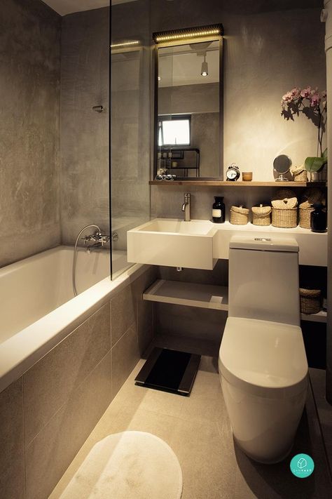 Your HDB bathroom doesn’t have to be a cramped, poorly-ventilated space. Here's how to spruce it up. Hotel Bathroom Design, Diy Bathroom Design, Bathroom Design Styles, Bathroom Transformation, Best Bathroom Designs, Toilet Design, Small Bathroom Design, Bathroom Designs, Tile Ideas