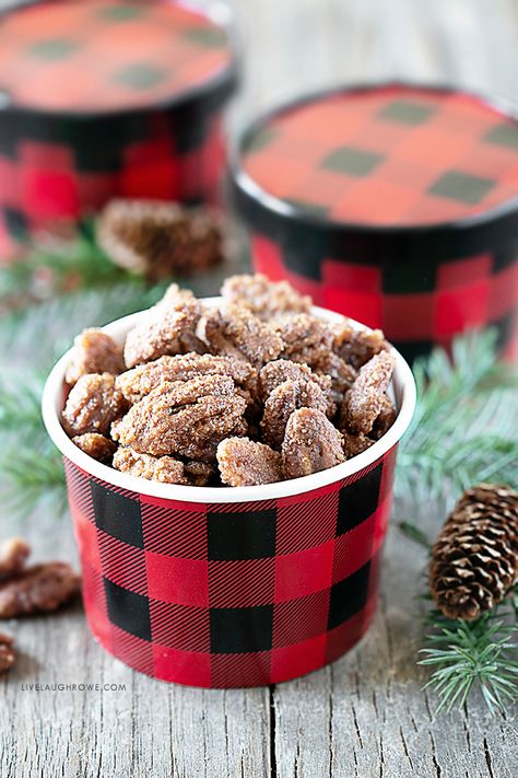 A delicious holiday treat! These Slow Cooker Candied Pecans are crunchy, sweet and perfectly seasoned with cinnamon. Perfect for gifting or having on-hand in dishes for snacking. Recipe at livelaughrowe.com Coconut Flour Brownies, Slow Cooker Candy, Holiday Fudge, Butter Tarts, Pecan Recipes, Candied Pecans, Peanut Butter Fudge, Cinnamon Flavor, Holiday Baking