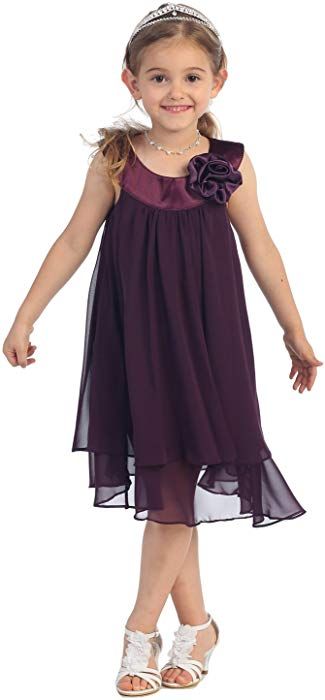 Amazon.com: Satin Bib Neckline & Chiffon A-line Flower Girl Dress Wedding Casual Holiday Eggplant, 8 (fits size 7 to 8): Clothing Purple Flower Girl Dress, Chiffon Flower Girl Dress, Wedding Casual, Chiffon Summer Dress, Girls Dresses Online, Girly Dresses, Wedding Dresses For Girls, Chiffon Flowers, Wedding Flower Girl