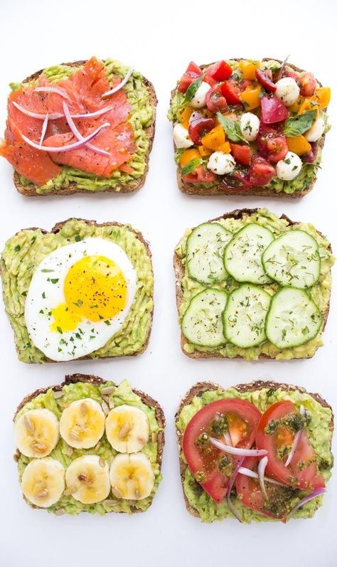 Easy and quick ways to top an avocado toast all with fresh ingredients for breakfast, lunch, or dinner! | littlebroken.com @littlebroken Avocado Dessert, Kitchen Cook, Resep Diet, Cheese Toast, Stuffed Avocado Healthy, Roasted Tomato, Avocado Recipes, Toast Recipes, Lunch Snacks