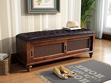 AmazonSmile: BALANBO Door Entryway Bench Shoe Storage Oak Wood Shoe Rack Storage Benches Shelf Hallway Organizer Cushion Fabric is Cow Leather（Brown） : Home & Kitchen Oak Shoe Storage, Hallway Organization, Shoe Storage Bench Entryway, Rattan Doors, Wood Shoe Storage, Wood Shoe Rack, Shoe Rack Bench, Sliding Door Design, Entryway Shoe Storage