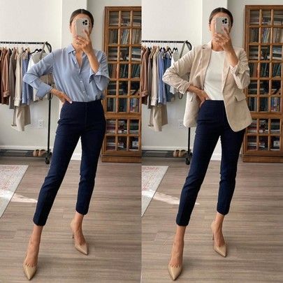 Navy Pants Outfit, Conference Outfit, Pants Outfit Work, Fashionable Work Outfit, Corporate Attire, Spring Work Outfits, Business Outfits Women, Corporate Outfits, Business Casual Outfits For Work