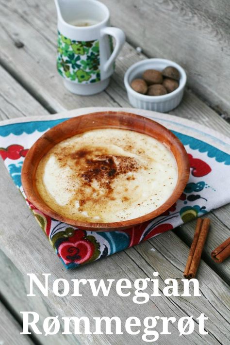 Rømmegrøt Recipe, Rommegrot Recipe, Norwegian Cuisine, Norway Food, Viking Food, Nordic Recipe, Coconut Dessert, Norwegian Christmas, Homemade Pudding