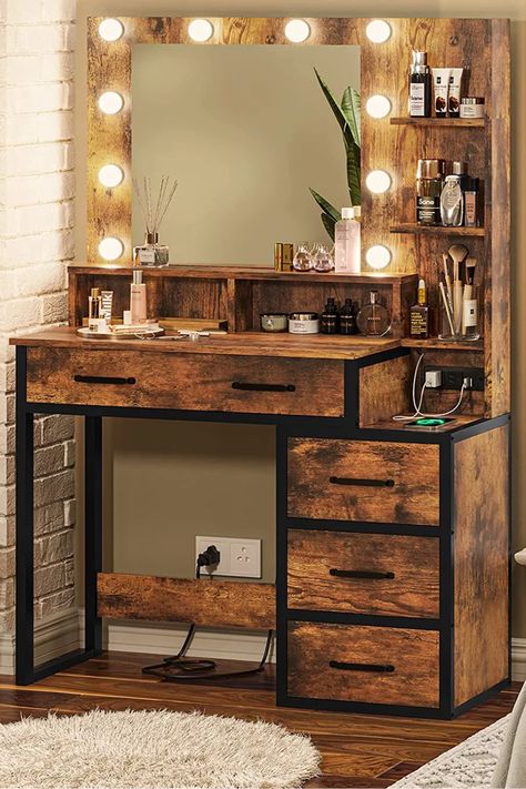 Rustic Star Bedroom Furniture, Rustic Western Bedrooms Walmart, Industrial Vanity Table, Boho Western Bedroom Furniture, Rustic Country Bedroom Furniture, Western Makeup Stand, Western Bedrooms Amazon, Aztec Makeup Vanity, Bathroom Vanity With Makeup Area Rustic