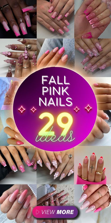 Fall pink nails offer endless possibilities for stylish manicures. Explore a variety of colors and shades, from light to dark, using OPI polish for a flawless finish. Cute designs, glitter accents, and matte options provide plenty of inspo. Acrylic or gel nails in shapes like gel short almond or long stiletto are trendy choices. These nail ideas will make your hands stand out this autumn. Fall Pink Dip Nails, Pink Fall Nails Short, Cute Pink Fall Nails, Fall Pink Nail Designs, Pink Fall Nail Ideas, Pink Fall Nails Designs, Nails Inspiration Neutral, Girly Fall Nails, Pink Autumn Nails