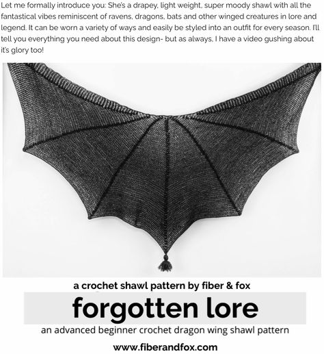 Gothic Shawl Crochet Pattern, Alt Knitting Patterns, Crochet Gothic Patterns, Crochet Bat Wings, Bat Shawl, Witchy Crochet Patterns, Goth Knitting, Goth Sewing, Crochet Plant Hangers