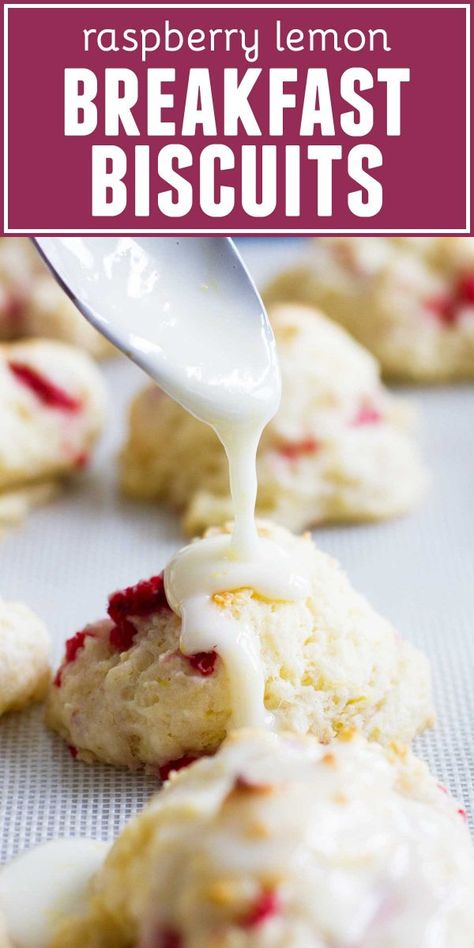 Studded with fresh raspberries, these Raspberry Lemon Breakfast Biscuits are moist and sweet and completely irresistible. A tangy lemon glaze turns them into a decadent breakfast treat. Biscuits And Jam Breakfast, Lemon Raspberry Breakfast, Raspberry Biscuits, Spring Cooking, Decadent Breakfast, Aesthetic Recipes, Lemon Breakfast, Lemon Biscuits, Taste And Tell