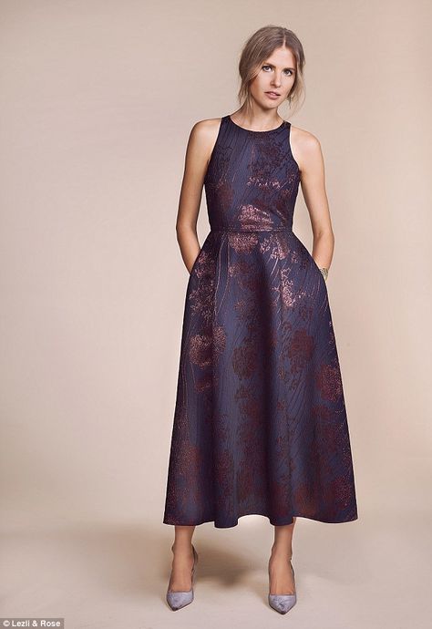 LK BENNETT: Koko jacquard dress, £595, lkbennett.com. Slingback heels, £59, topshop.com... Jaquard Dress Designs, Jacquard Dress Design, Jacquard Fabric Dress, Godmother Dress, Lk Bennett Dress, Blue Costumes, Slingback Heels, Lk Bennett, Jacquard Dress