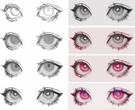 Siren Eye Drawing Reference, Sleepy Anime Eyes, Round Eyes Reference, Monster Eyes Reference, Eye Lashes Drawing, Eyes Digital Art Tutorial, Eye Study Drawing, Squinting Eyes Drawing Reference, Sleepy Face Drawing