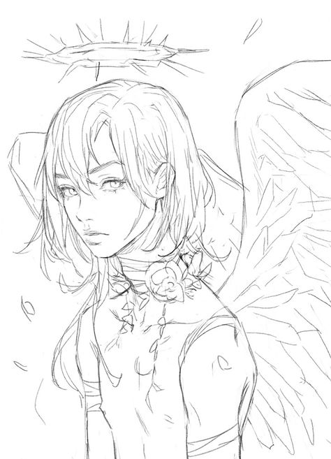 Angel Sketch, Drawing Themes, Angel Wings Drawing, Angel Illustration, Wings Drawing, Drawing Tutorial Face, Drawing Now, Angel Drawing, Art Poses