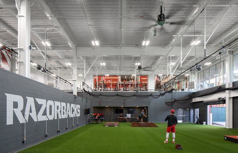 Batting Cage Facility, Indoor Batting Cage Facility, Baseball Training Facility, Baseball Facility, Makerspace Design, Arkansas Baseball, Sports Training Facility, Sport School, Hockey Practice